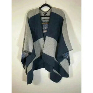 Modena Cape Faux Cashmere Striped Shawl Warm Scarf Wrap Oversize Green & Gray